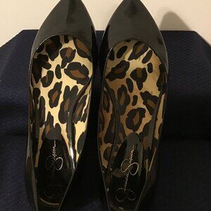 JESSICA SIMPSON ESIS Womens Black Patent Leather Pointy Toed Flat Shoes SIZE 8.5